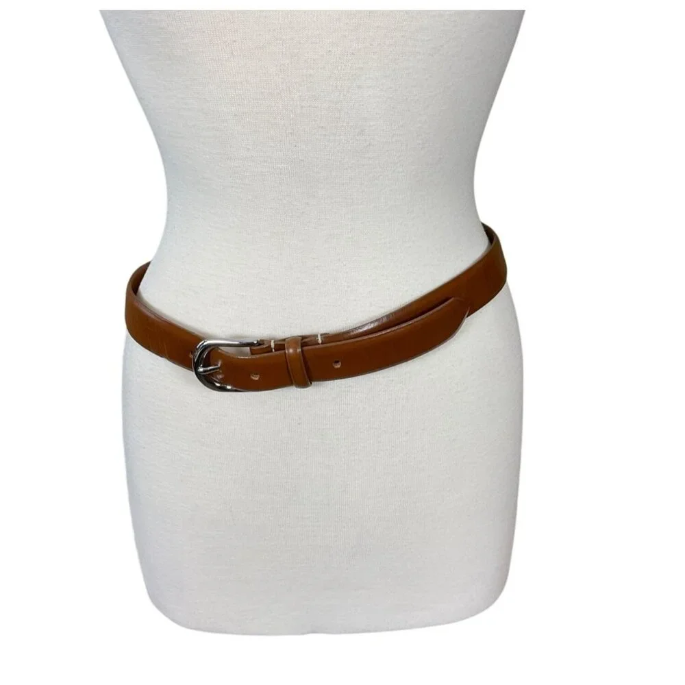 J.Crew Brown Genuine Italian Leather Silvertone Buckle Belt Size 34